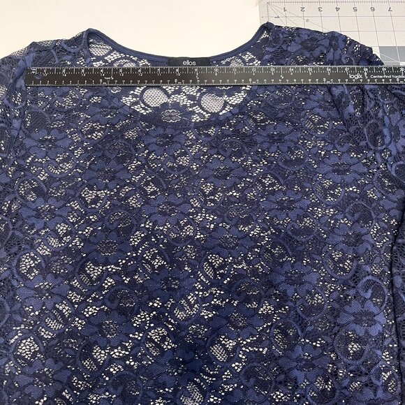 ELLOS Navy Side-Stripe Elbow-Length Lace Tunic‎ Tee w/Camisole (Plus 1X) - Picture 6 of 11